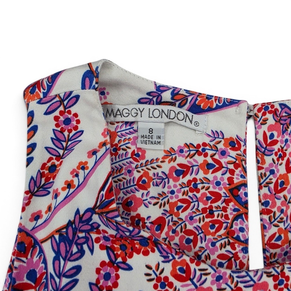 Maggy London 8 Paisley Fit Flare Dress Sleeveless Pink Blue Wedding Guest - Picture 6 of 7